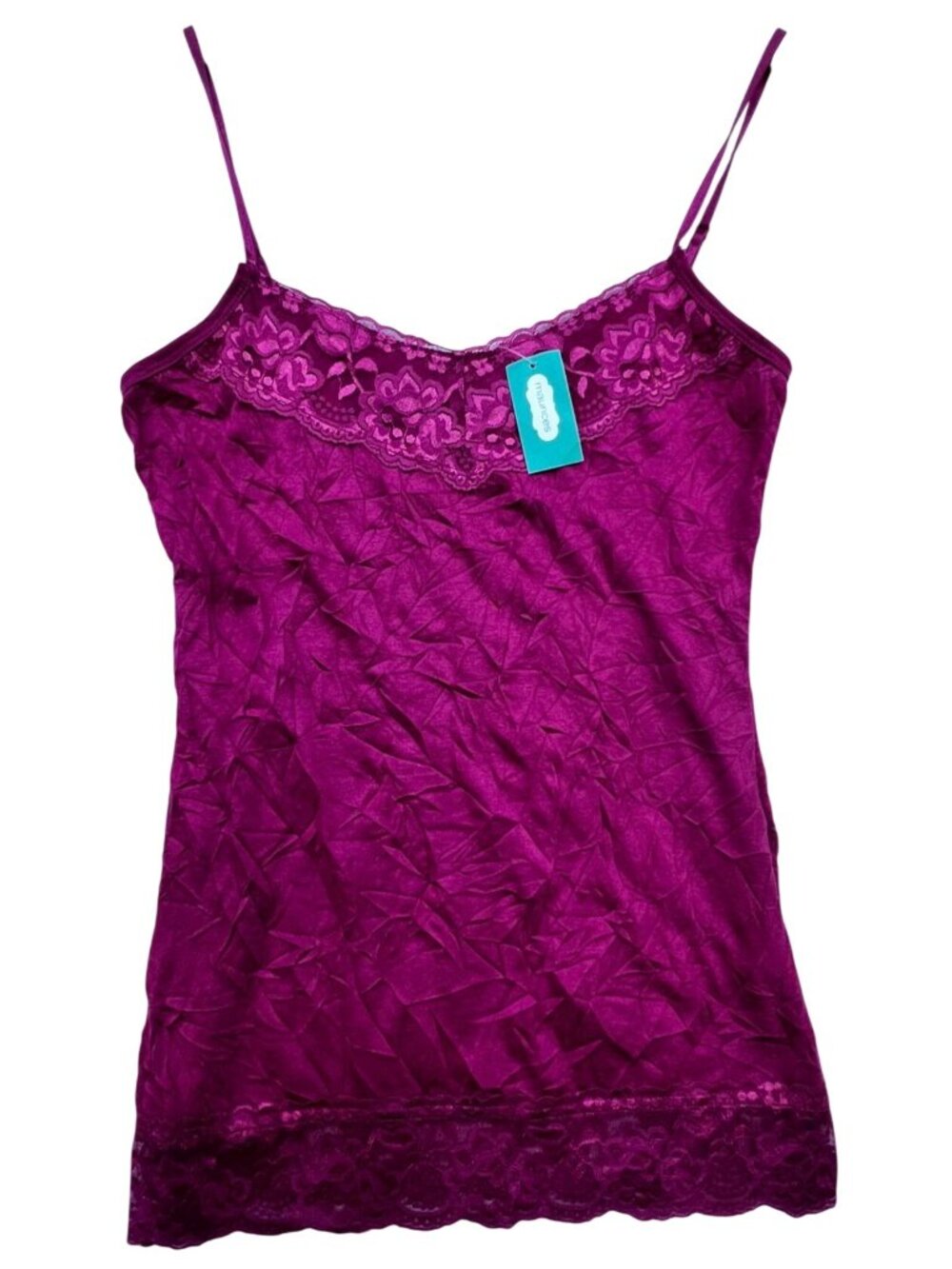 Maurices Women's Cami Tank Top Sleeveless Lace Trim Size Small Fuchsia Solid